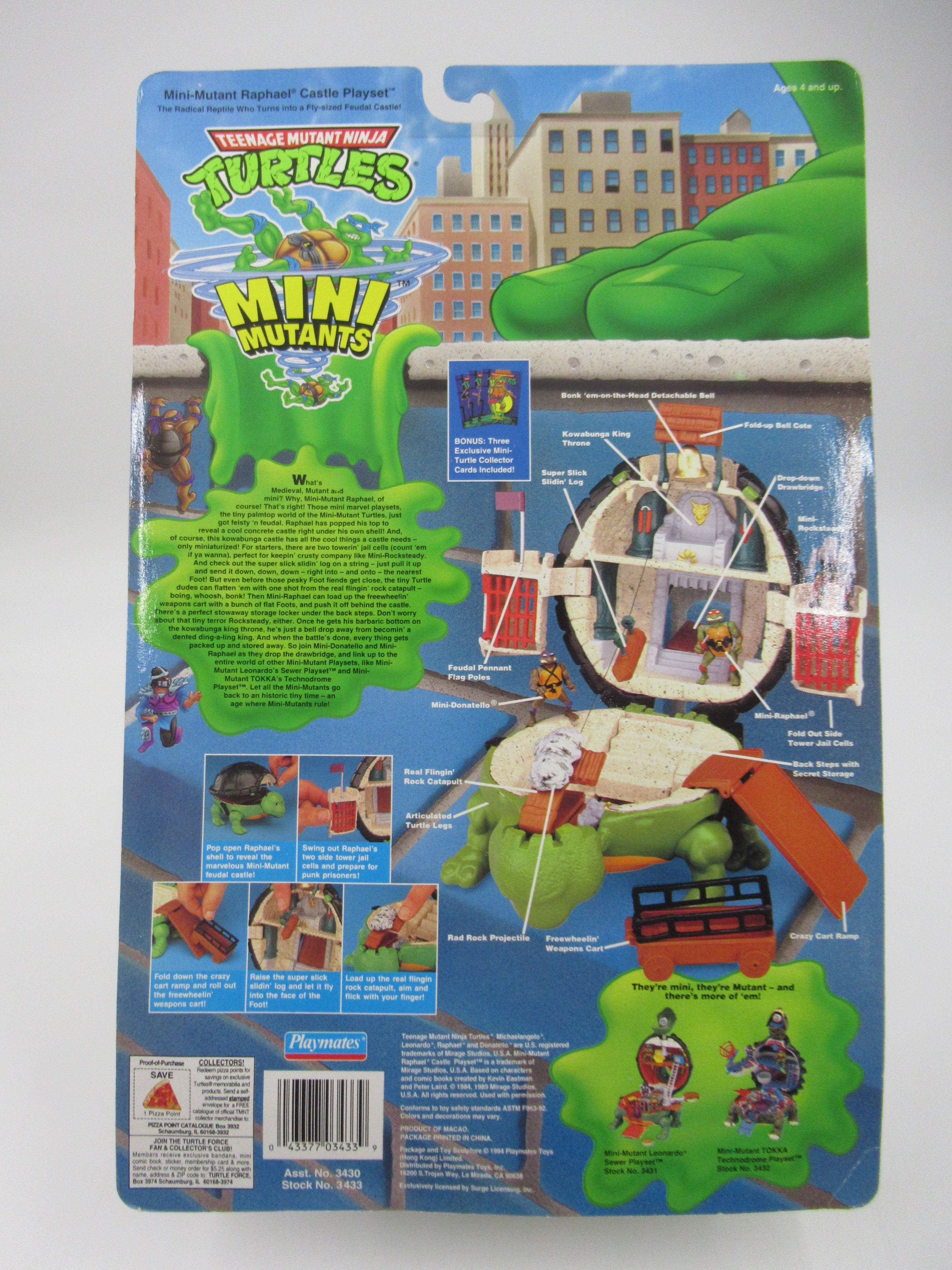 Teenage Mutant Ninja Turtles Mini Mutants Raphael Castle Playset TMNTs- Playmates (1994)